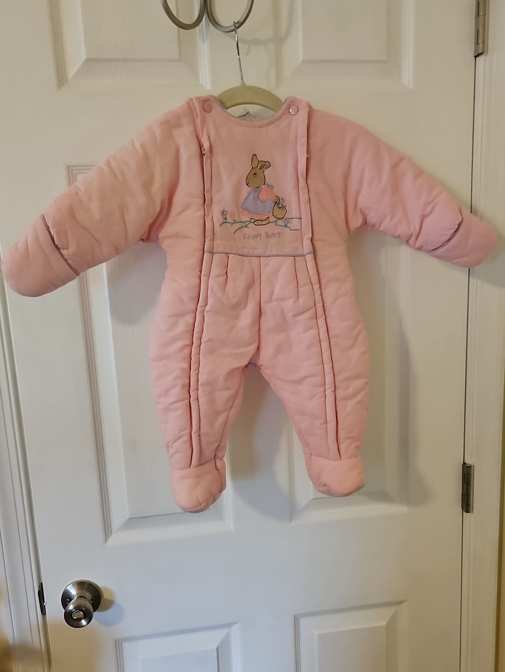 Quiltex Light Pink Padded Baby Snowsuit with Bunny Patch